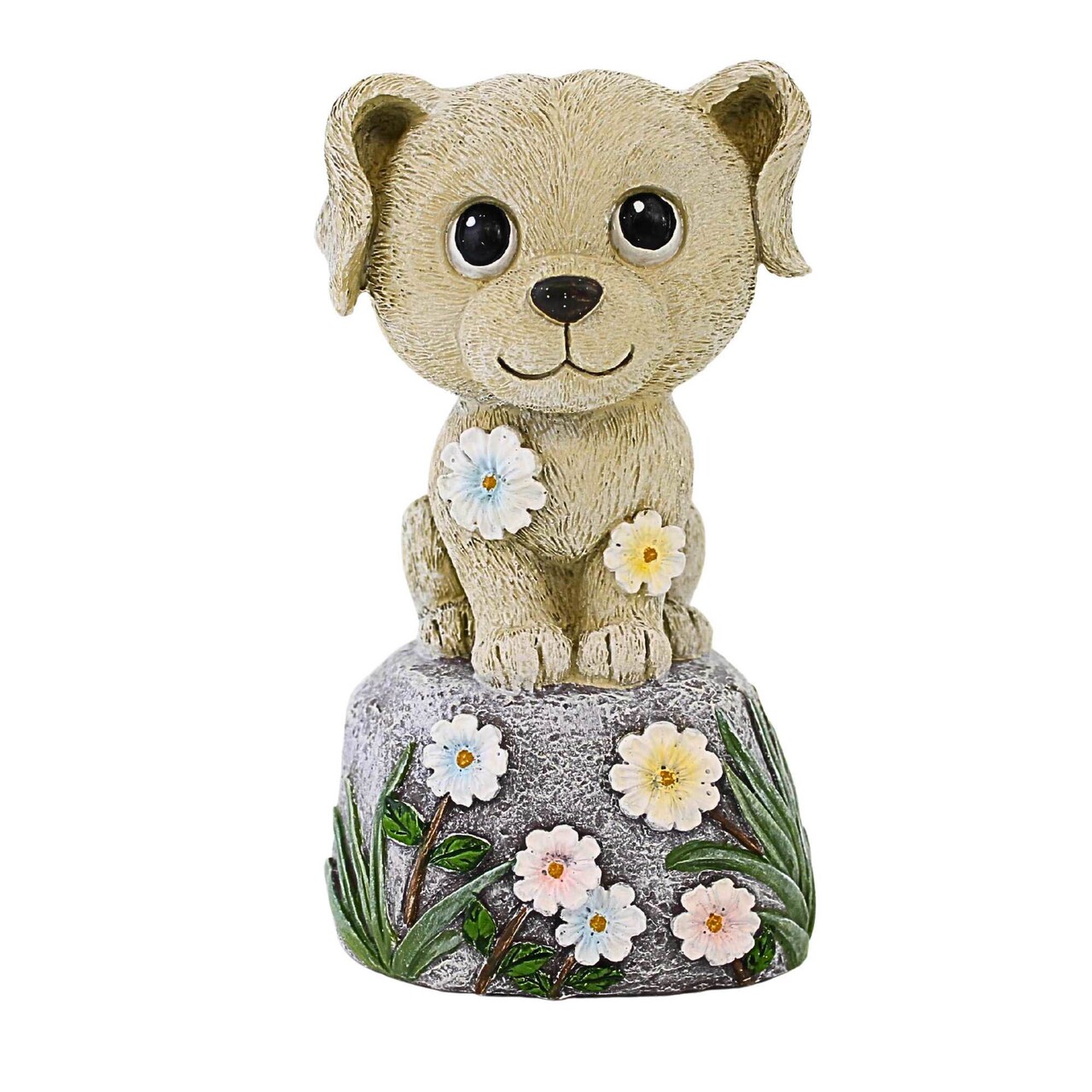Roman 7.5 Inch Dog On Stone Figurine Summer Figurine , Summer Decor Puppy Spring Summer Flowers